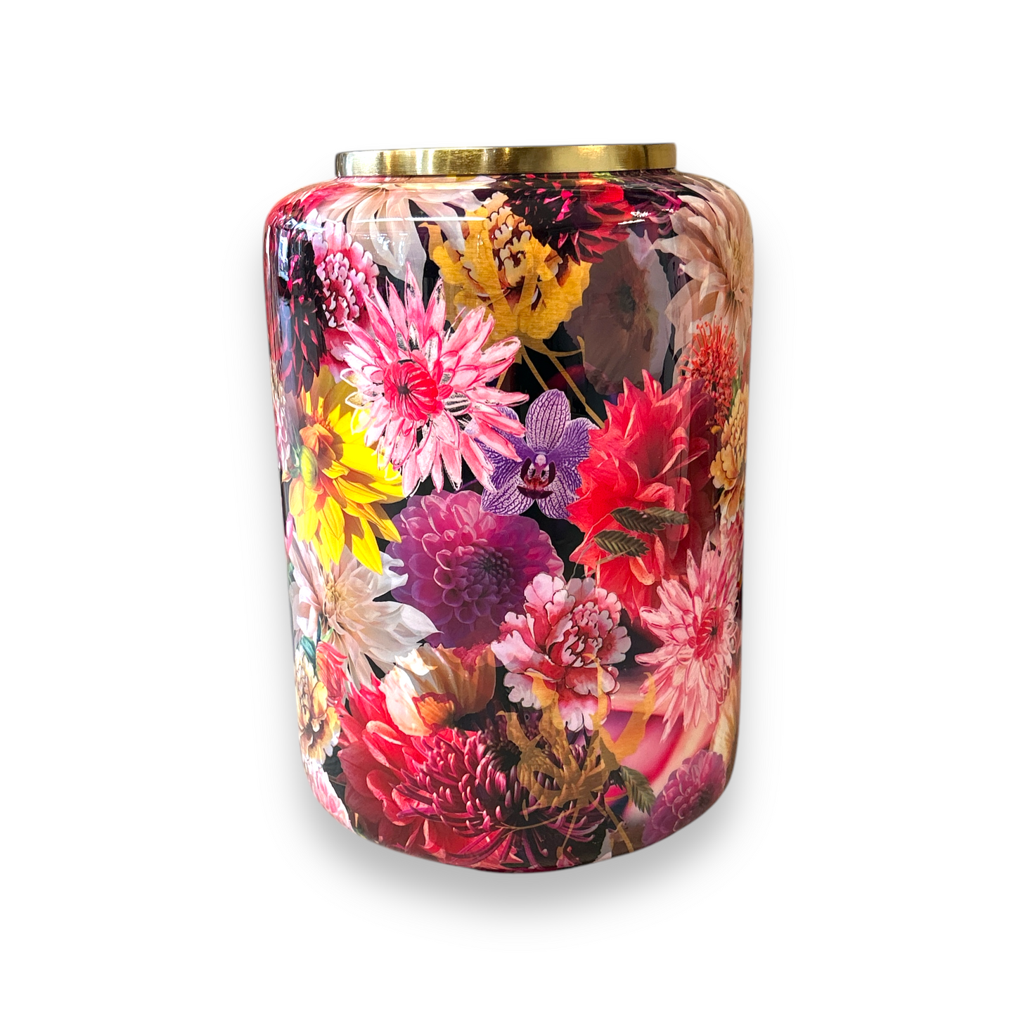 Vase aus Metal mit Blumenmuster